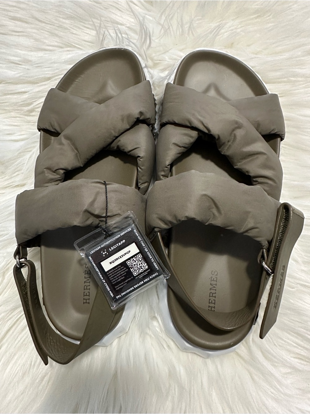 Hermès Men’s sz 9.5 Padded Strap Sandals in Olive Taupe